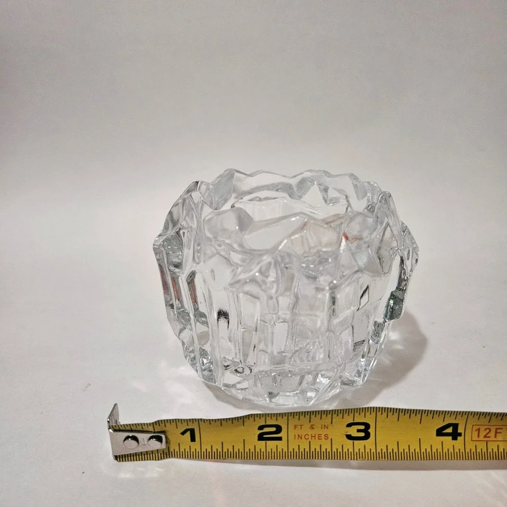 Vintage Clear Geometric Textured Glass Votive Candle Holder Ice Block Style